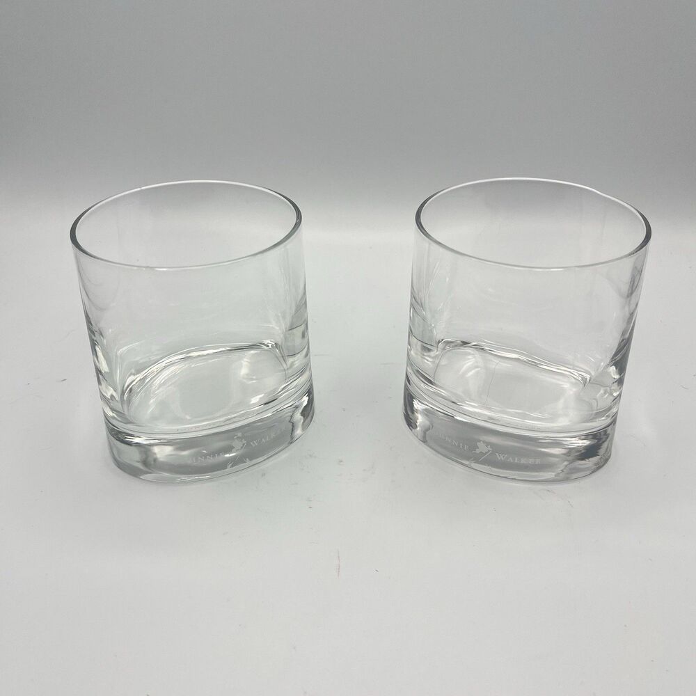 Pair Johnnie Walker Dandy Etched Lowball Glasses